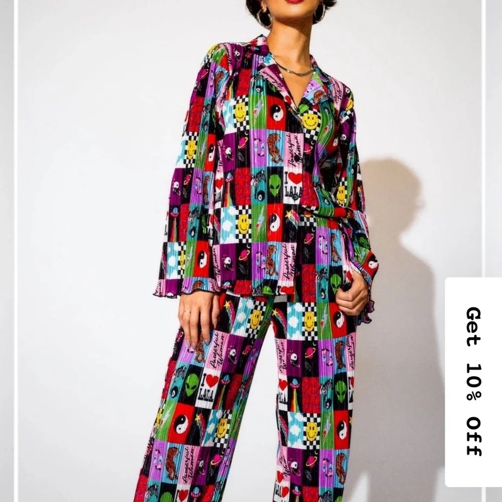 Dressed in Lala Be Yourself patchwork plisse set - Picture 1 of 3